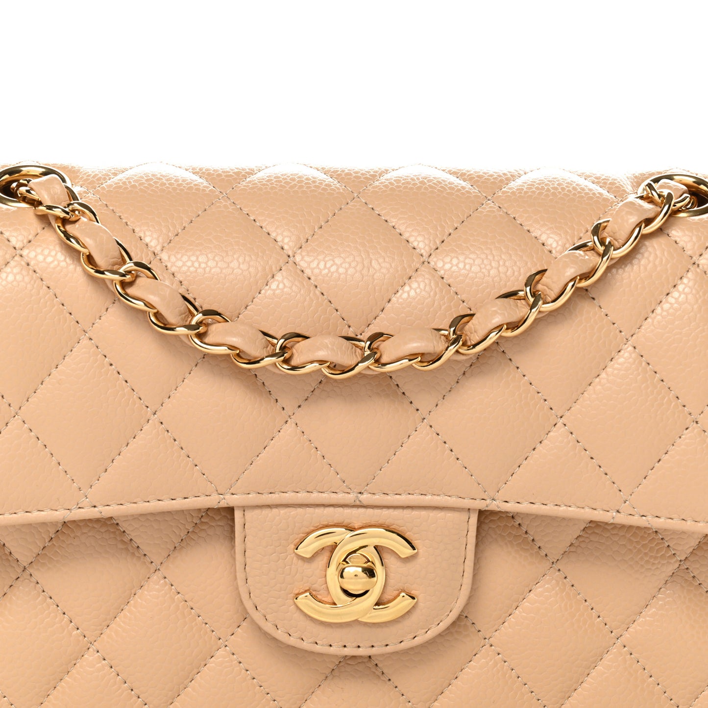 Caviar Quilted Small Double Flap Beige