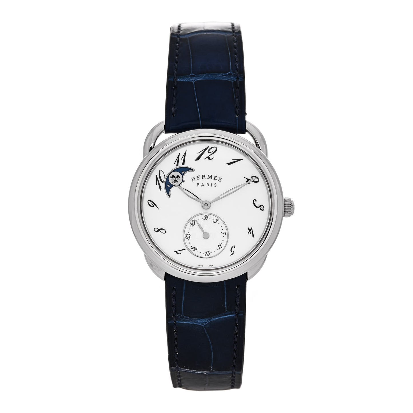 Stainless Steel Alligator Mother of Pearl 38mm Arceau Petite Lune Automatic Watch Bleu Saphir
