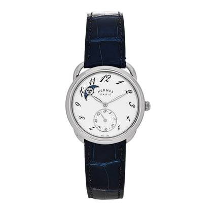 Hermes Stainless Steel Alligator Mother of Pearl 38mm Arceau Petite Lune Automatic Watch Bleu Saphir 1 of 5
