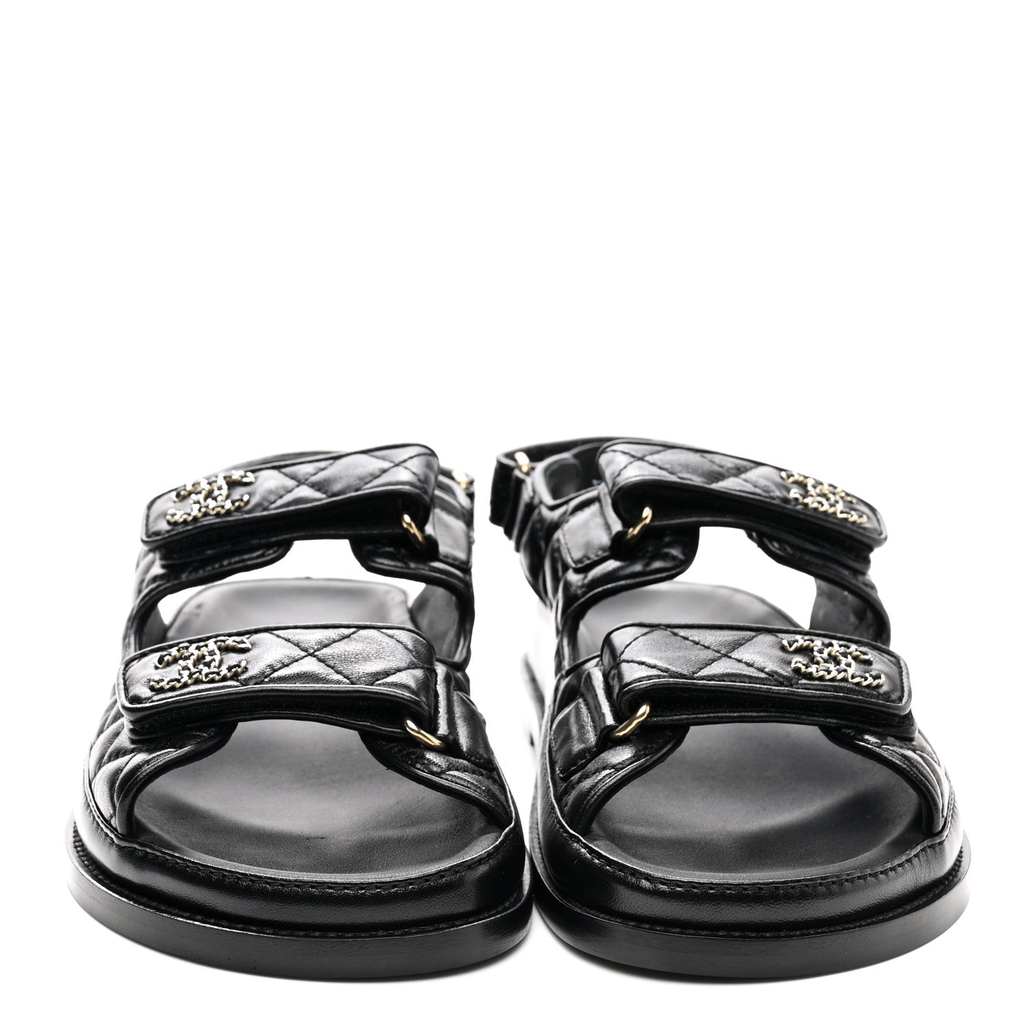 Chanel Lambskin Velcro Dad Sandals 37.5 Black 2 of 11