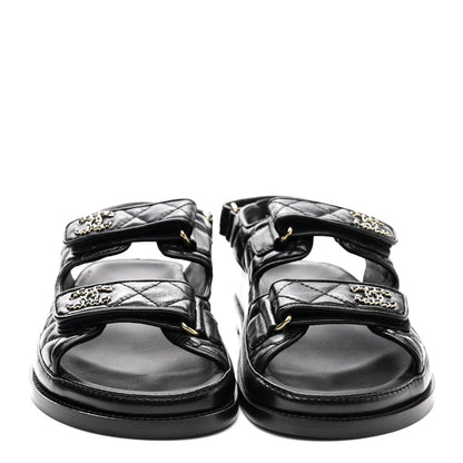Chanel Lambskin Velcro Dad Sandals 37.5 Black 2 of 11