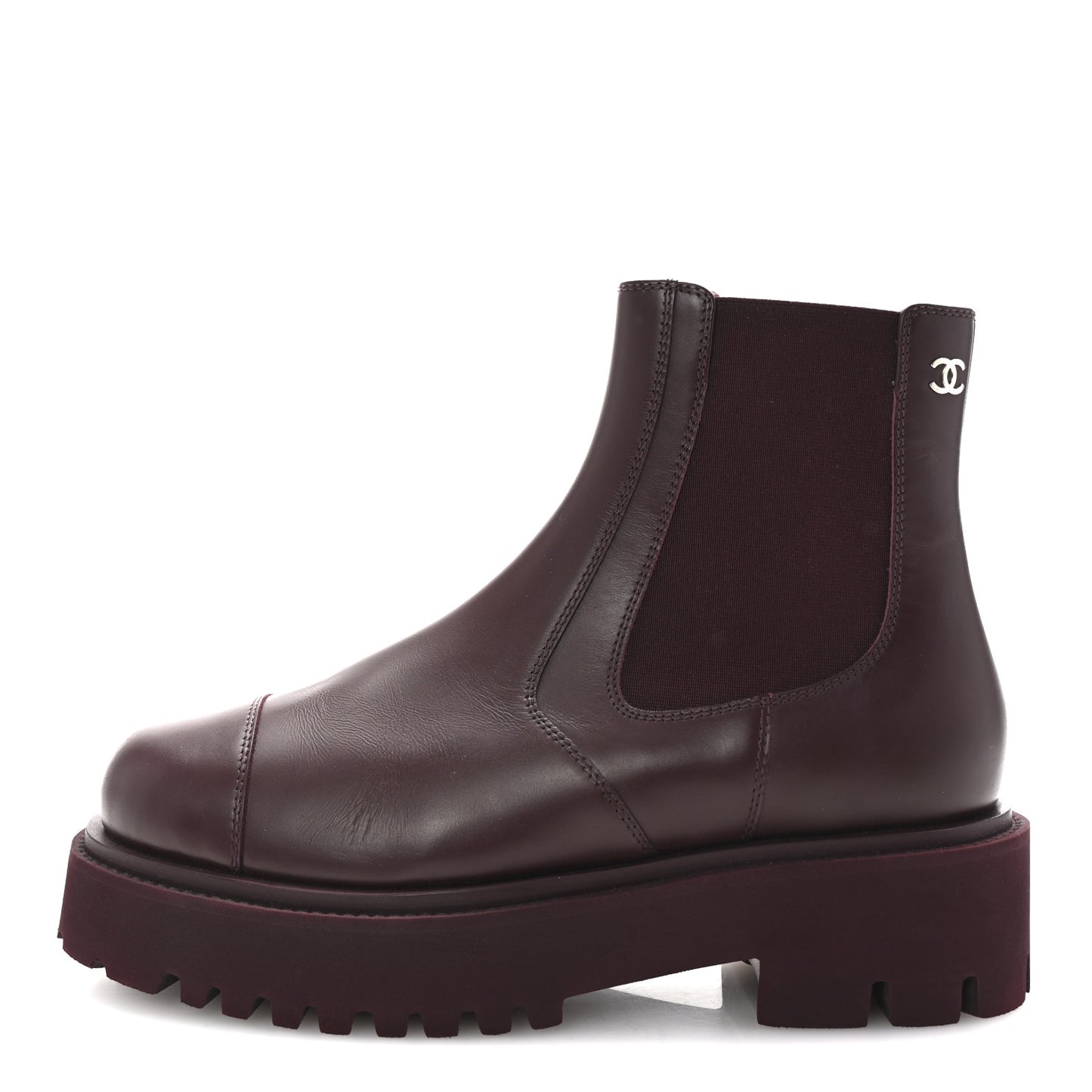 Calfskin Cap Toe CC Short Boots 40.5 Burgundy