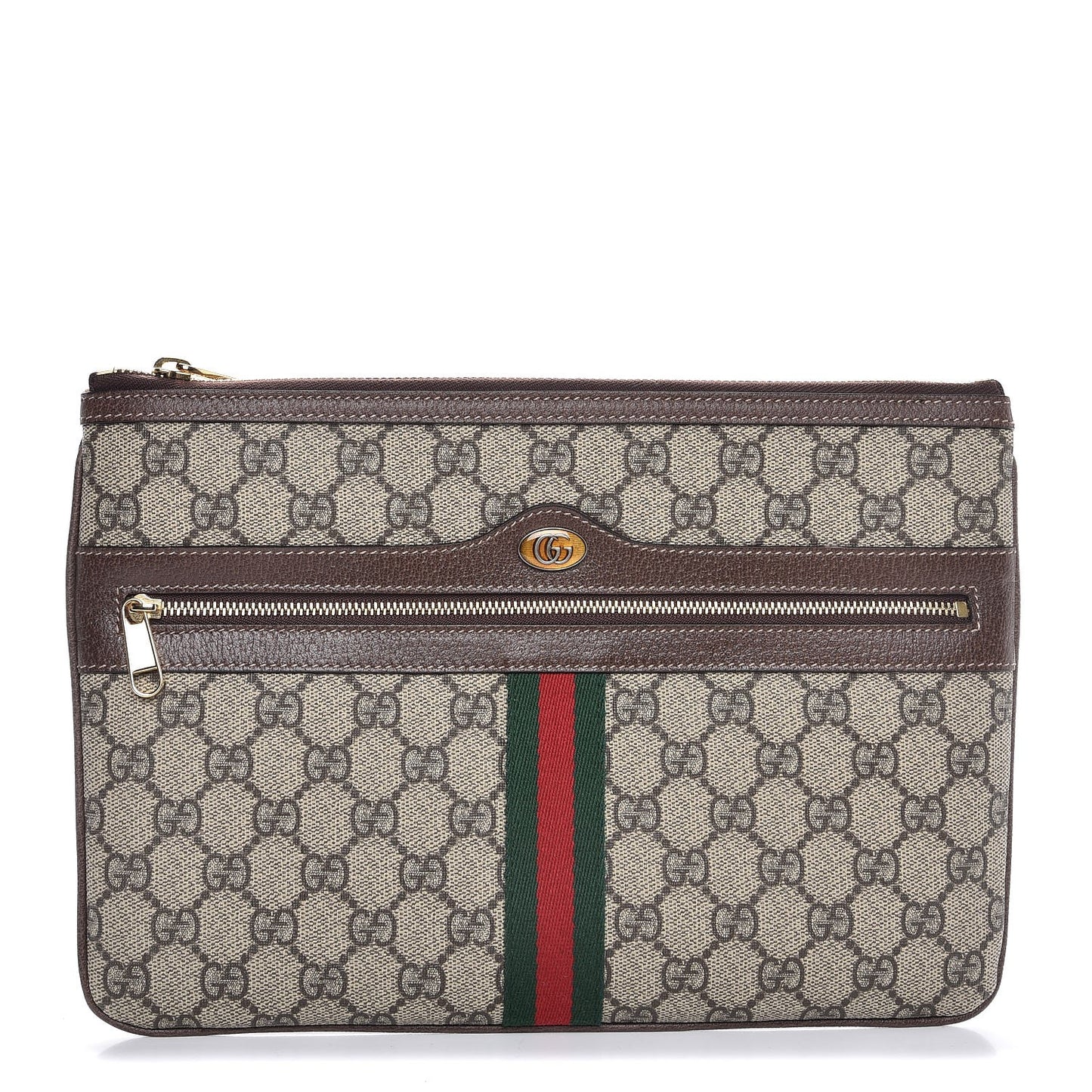 GG Supreme Monogram Large Ophidia Pouch Clutch Brown