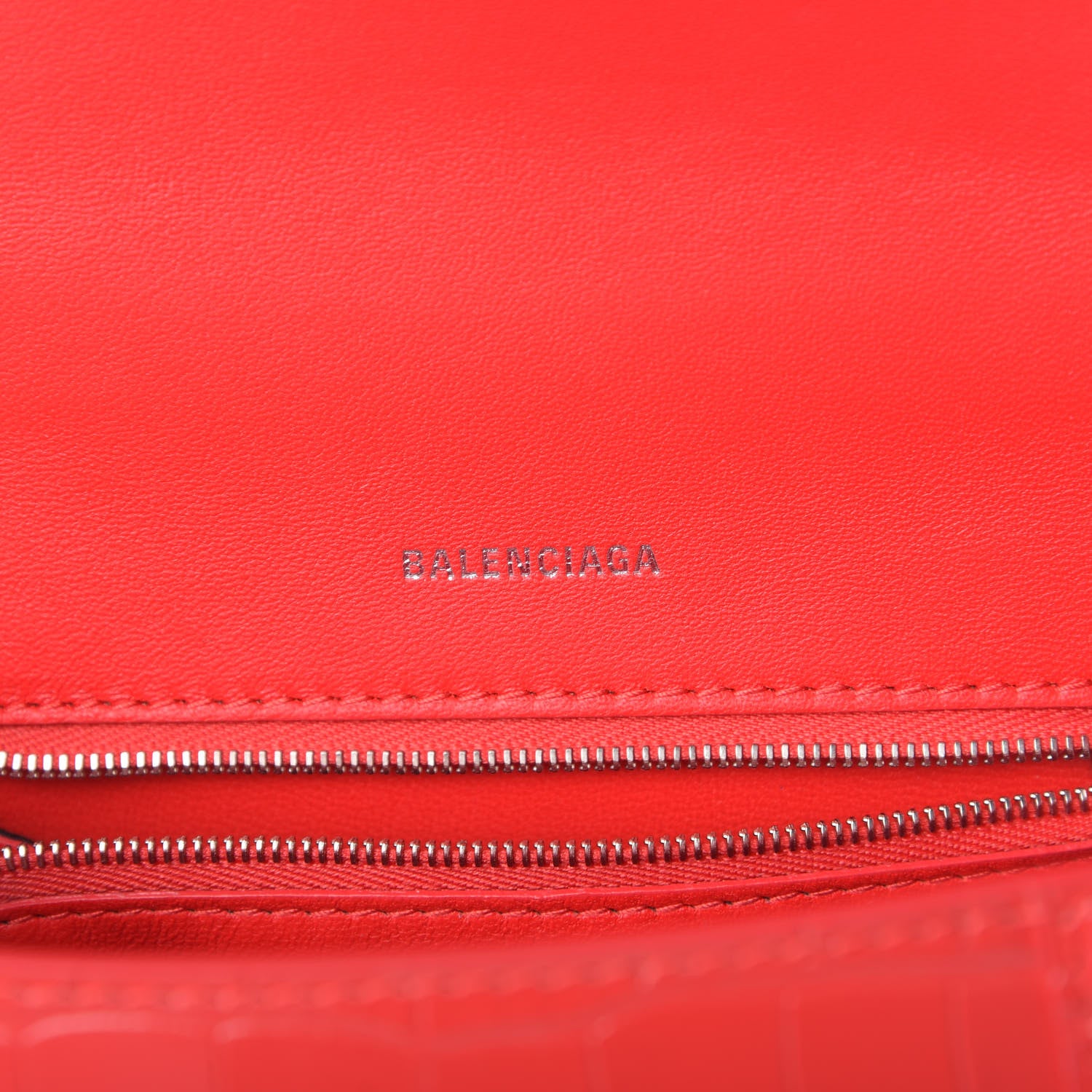 Balenciaga Shiny Calfskin Tonal B Crocodile Embossed Small Hourglass Top Handle Bag Bright Red 7 of 13