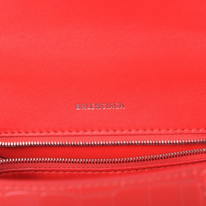 Balenciaga Shiny Calfskin Tonal B Crocodile Embossed Small Hourglass Top Handle Bag Bright Red 7 of 13