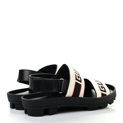 Gucci Nylon Cirano Lux Stripe Mens Cleat Sole Slingback Sandals 7 Ecru Poppy Black 4 of 7