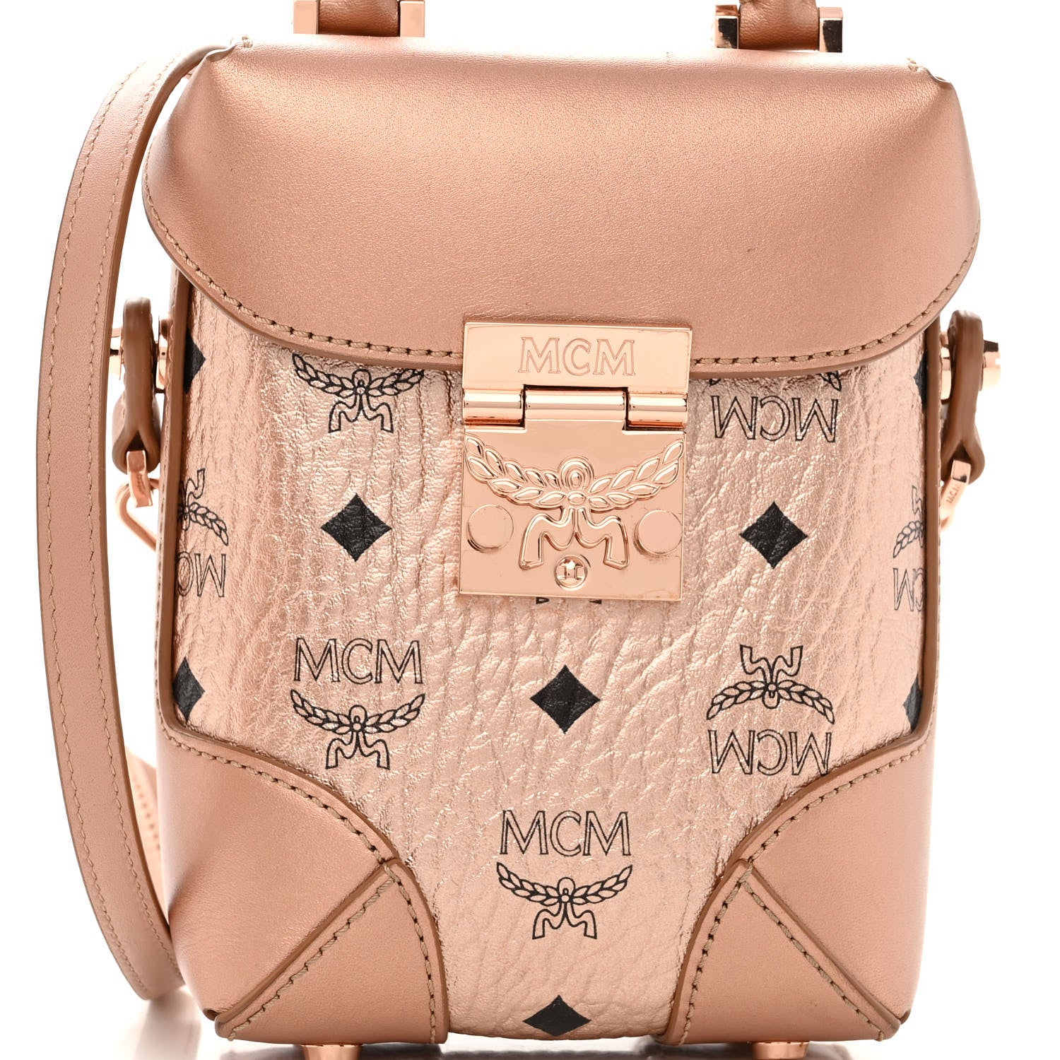 MCM Metallic Visetos Mini Soft Berlin Crossbody Champagne 7 of 10
