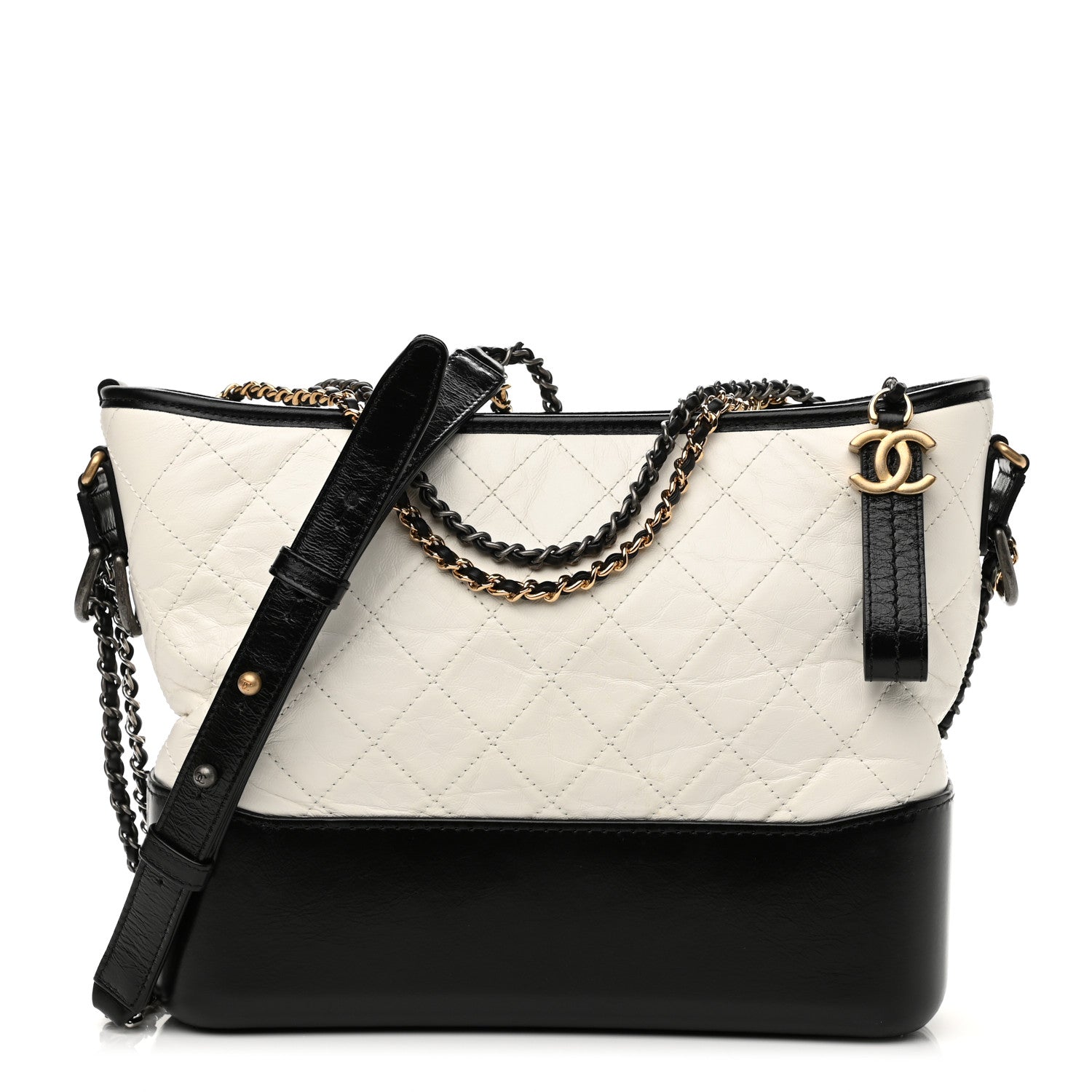 Chanel Aged Calfskin Quilted Medium Gabrielle Hobo Black White 1 of 11