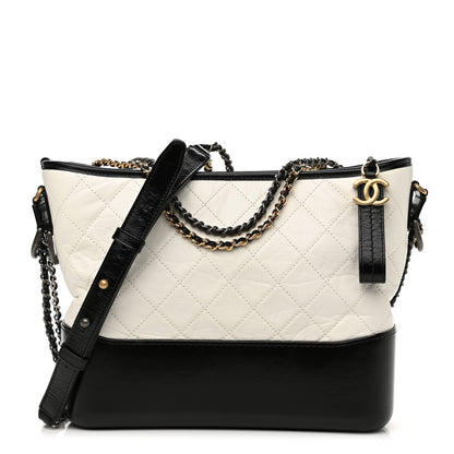 Chanel Aged Calfskin Quilted Medium Gabrielle Hobo Black White 1 of 11