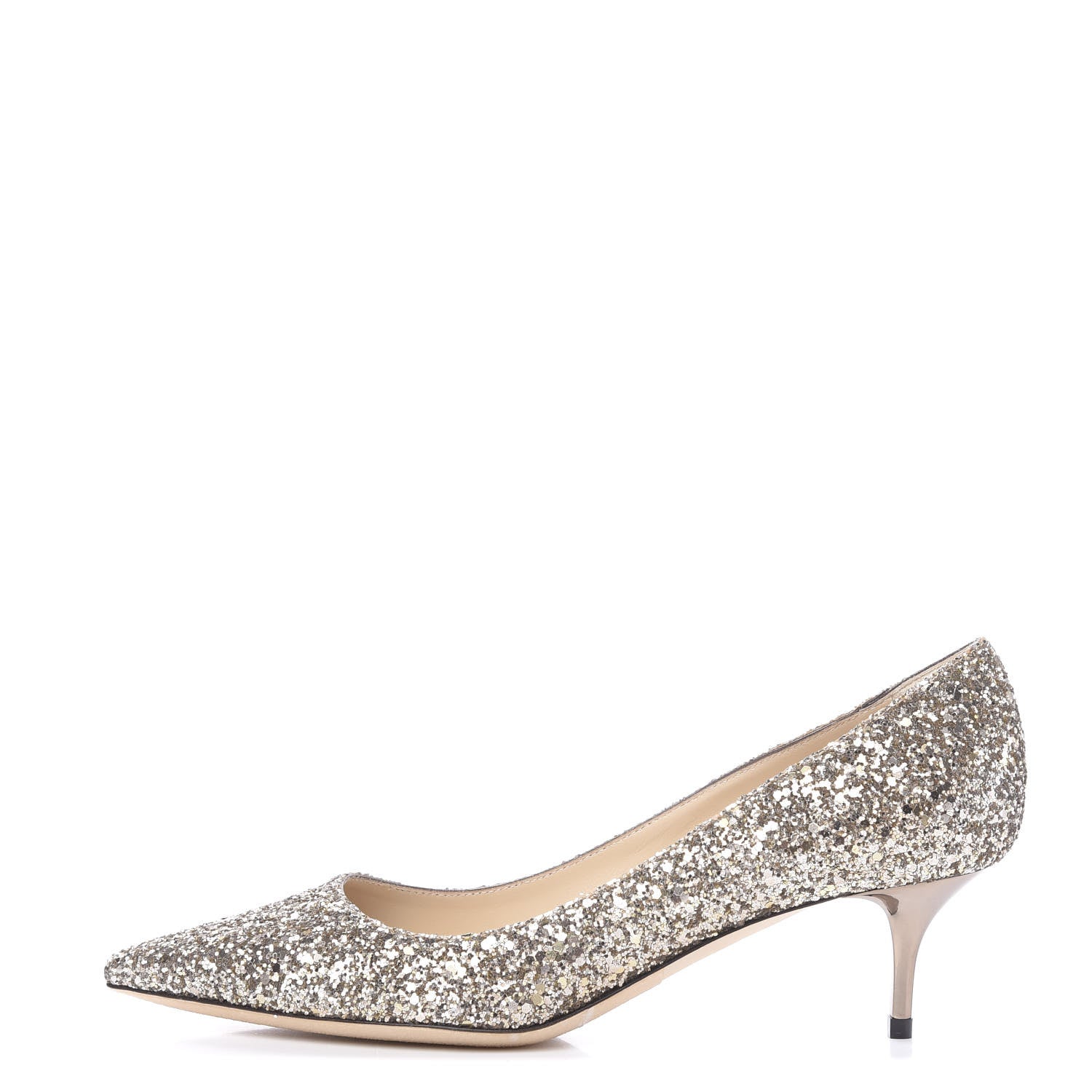 Jimmy Choo Coarse Glitter Fabric Pointy Toe Aza Pumps 37.5 Antique Gold 1 of 8