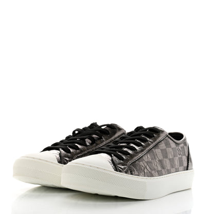 Louis Vuitton Metallic Patent Embossed Damier Tattoo Mens Low Top Sneakers 7.5 Grey 3 of 9