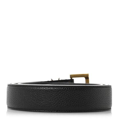 Saint Laurent Grained Calfskin Monogram Cassandre Square Buckle Belt 100 40 Black 2 of 5