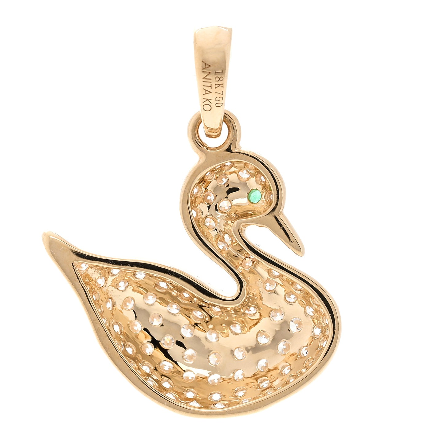 18K Yellow Gold Diamond Emerald Swan Pendant