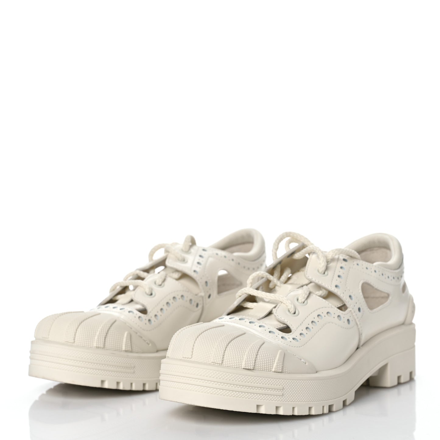 Brushed Calfskin Rubber Perforated Dioriron Derby Flat Shoes 37.5 Off White