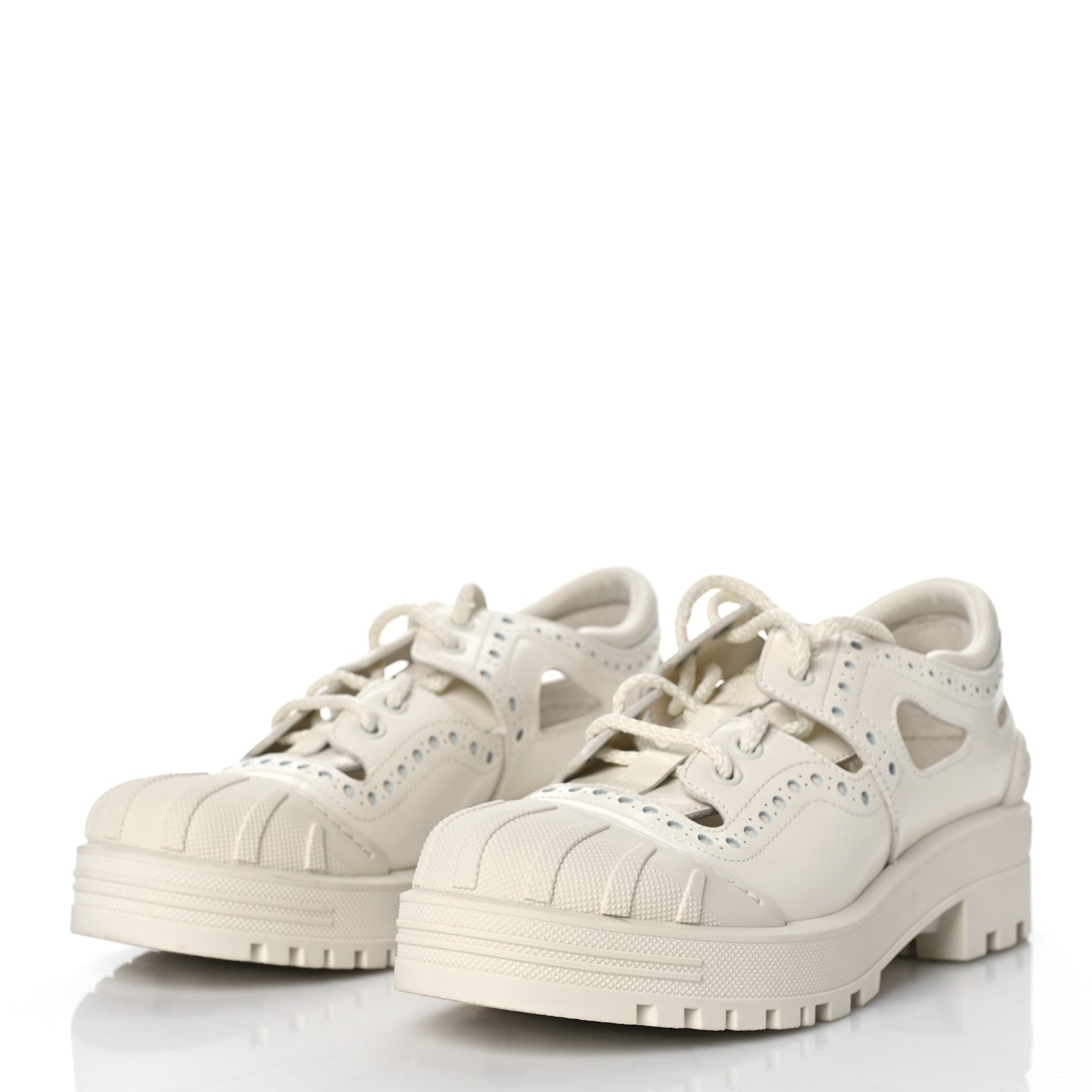 Christian Dior Brushed Calfskin Rubber Perforated Dioriron Derby Flat Shoes 37.5 Off White 4 of 10