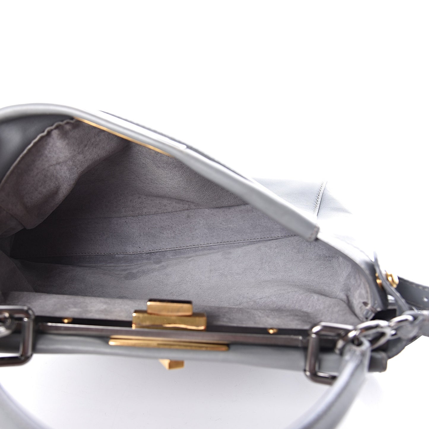 Vitello Suede Medium Peekaboo Iconic Satchel Grigio Chiaro