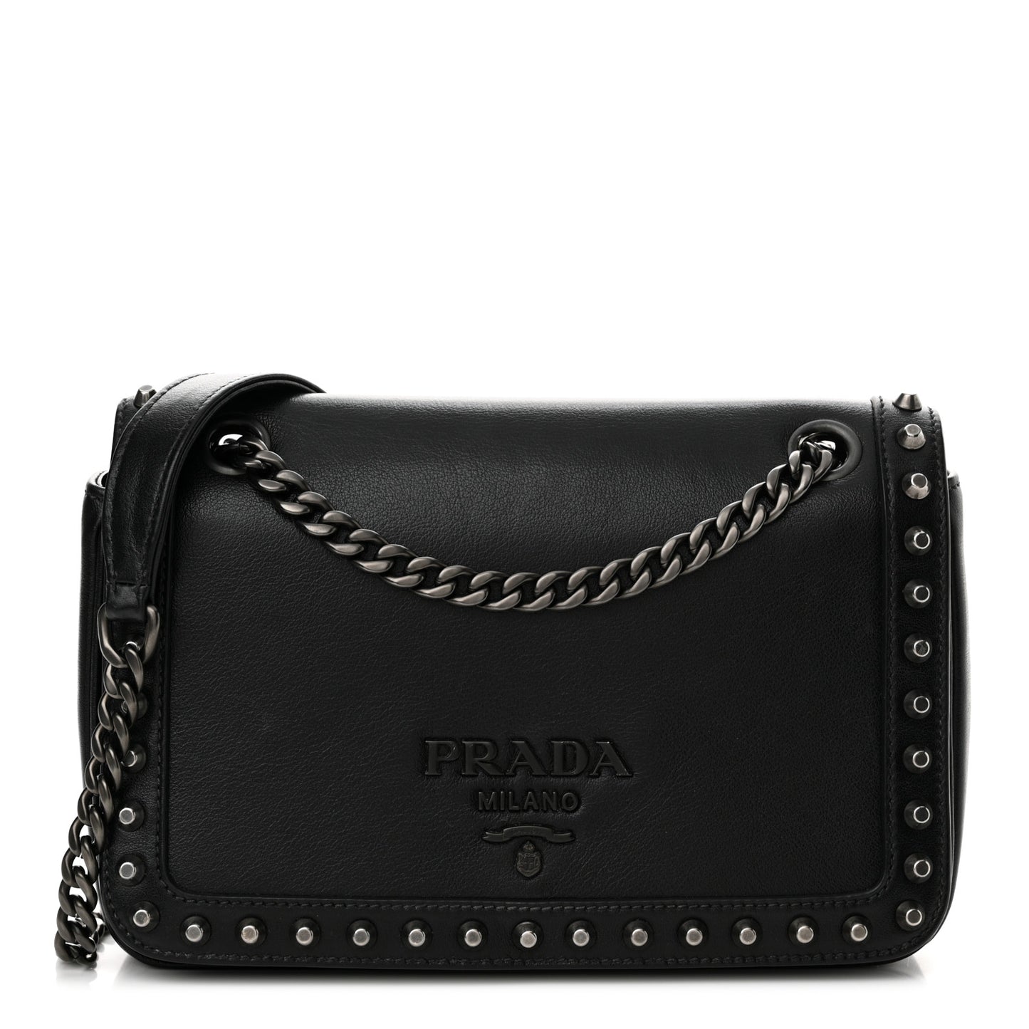 Glace Calfskin Studded Crossbody Black