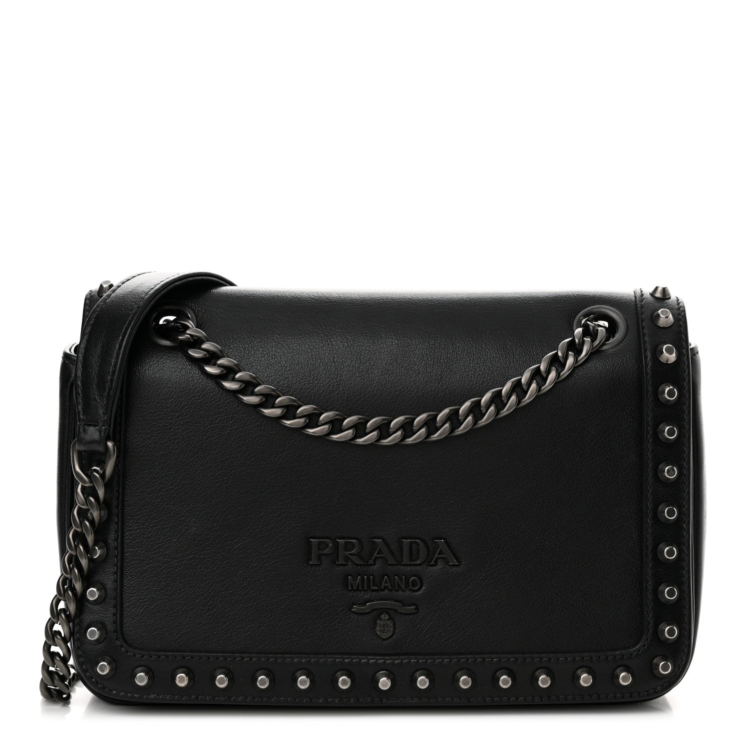 Prada Glace Calfskin Studded Crossbody Black 1 of 11