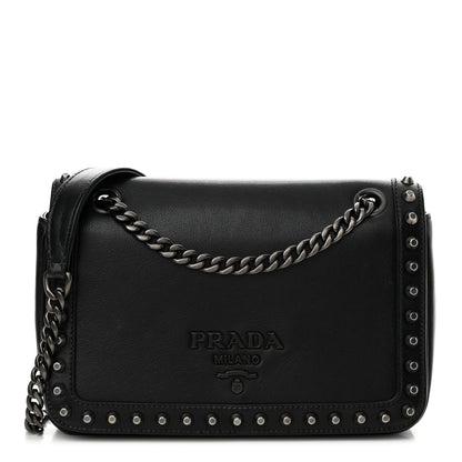 Prada Glace Calfskin Studded Crossbody Black 1 of 11