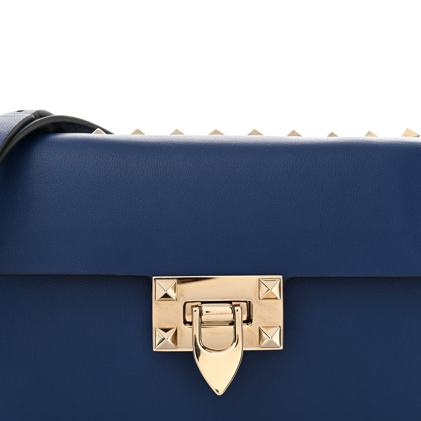 Calfskin Small Rockstud Overlay Flap Shoulder Bag Blue Delft