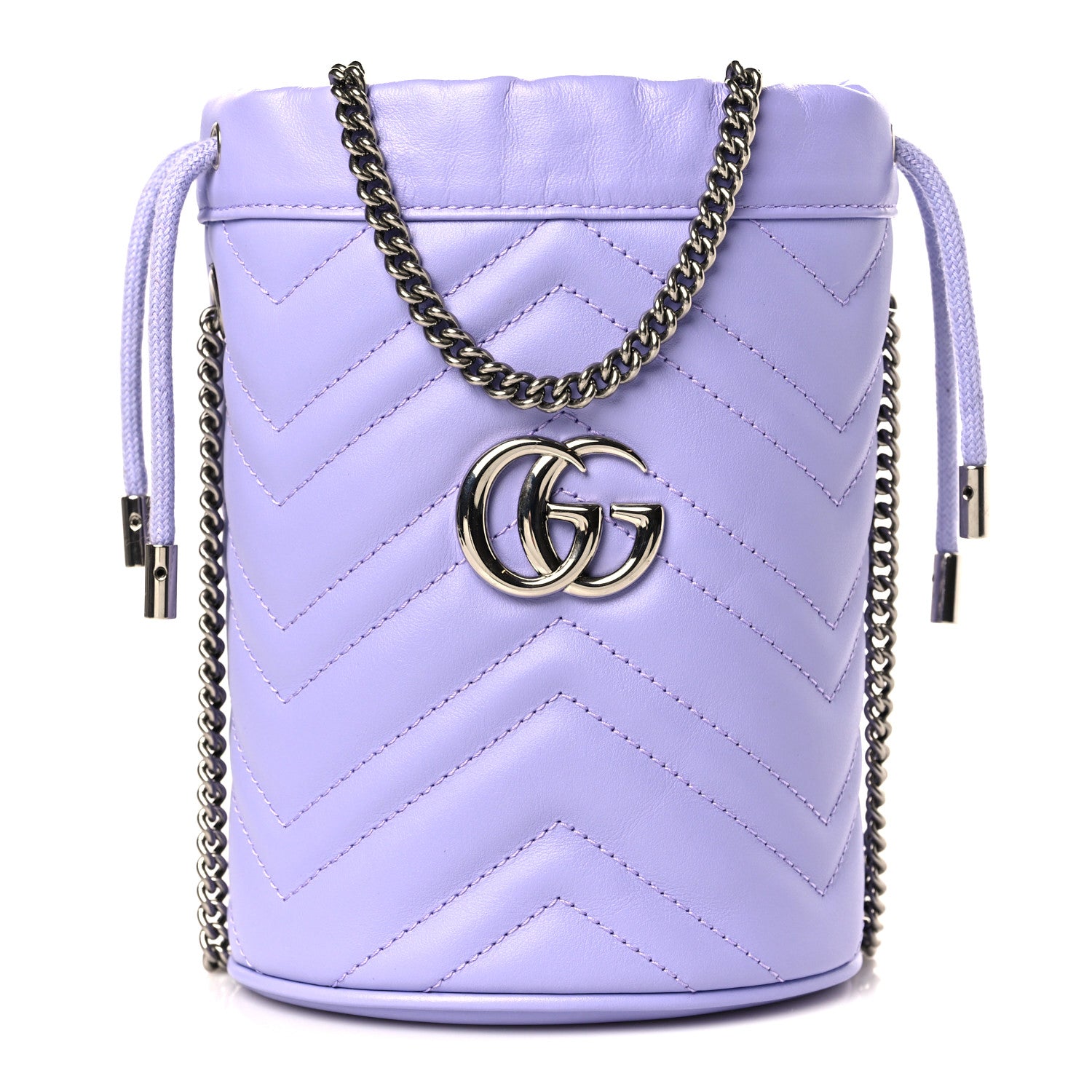 Gucci Calfskin Matelasse Heart Mini GG Marmont 2.0 Bucket Bag Lapis 1 of 10