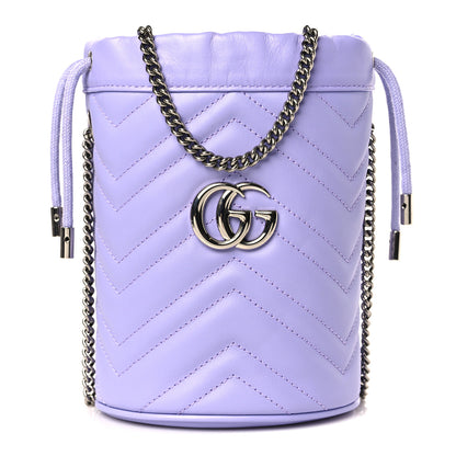 Gucci Calfskin Matelasse Heart Mini GG Marmont 2.0 Bucket Bag Lapis 1 of 10