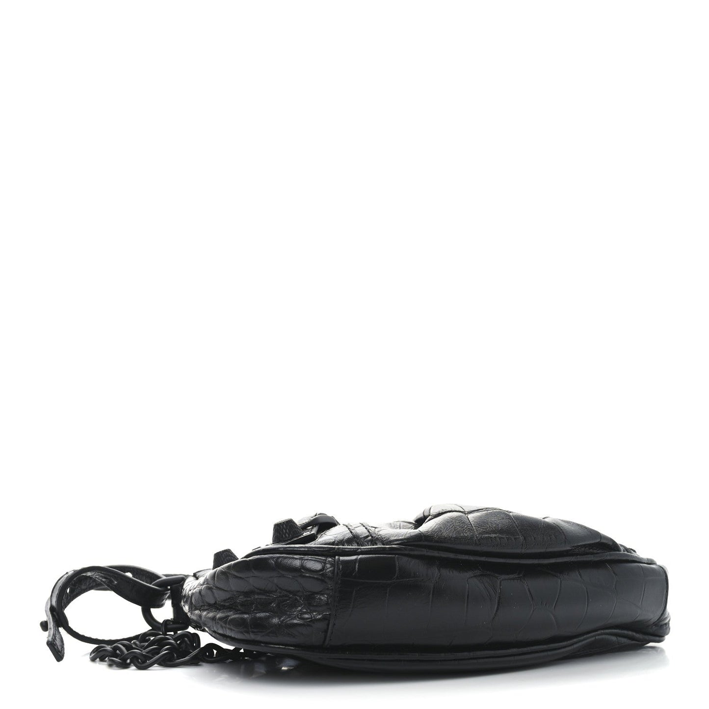 Extra Supple Calfskin Crocodile Embossed Le Cagole Mini Purse With Chain Black
