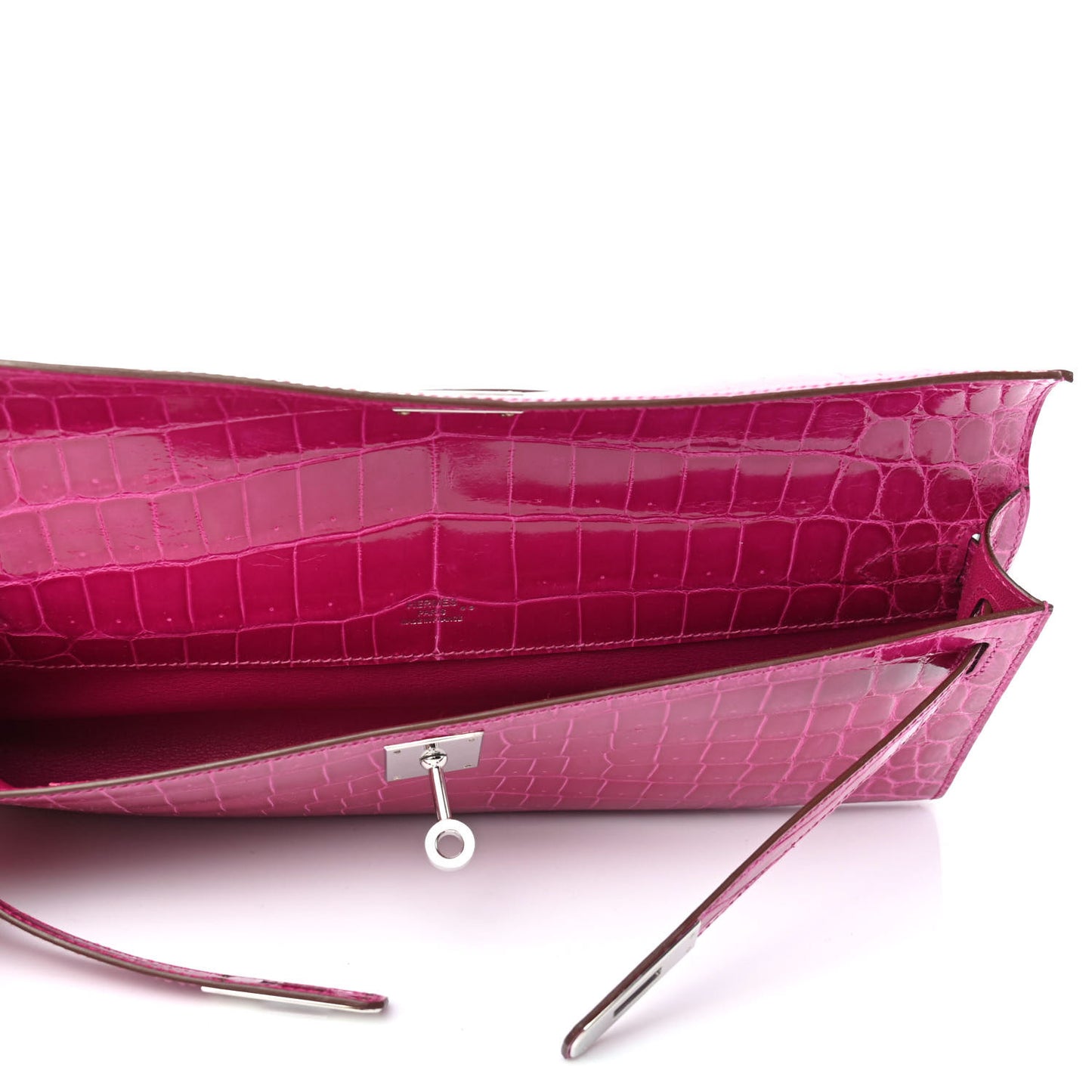 Shiny Niloticus Crocodile Kelly Cut Pochette Rose Scheherazade