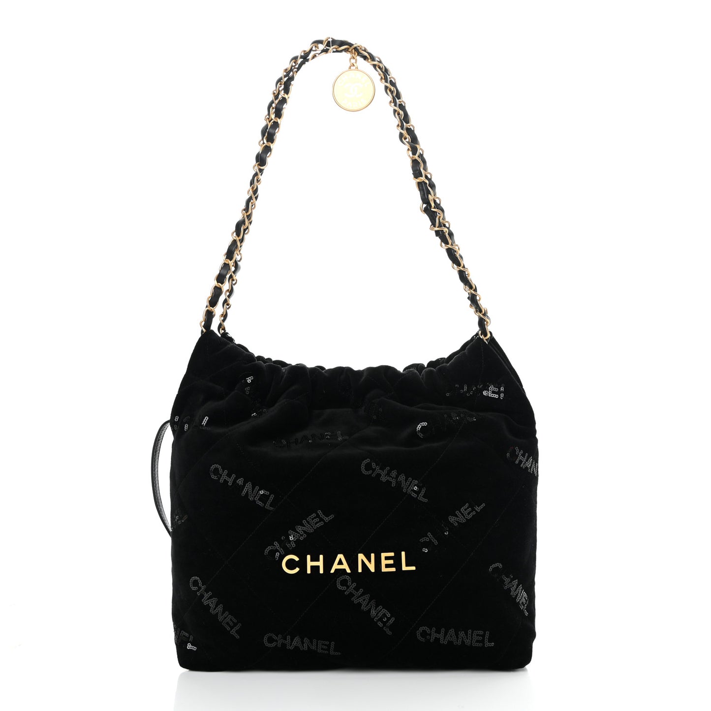 Velvet Sequin Quilted Small Chanel 22 Black