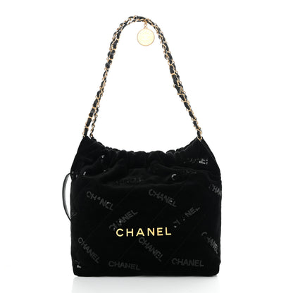 Chanel Velvet Sequin Quilted Small Chanel 22 Black 3 of 12