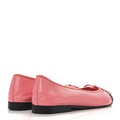 Chanel Lambskin Cap Toe CC Ballerina Flats 39 Coral Black 5 of 9