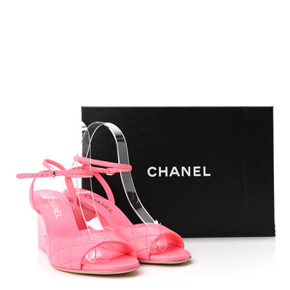 Chanel Lambskin Patent Quilted Wedge Sandals 37.5 Pink 10 of 10