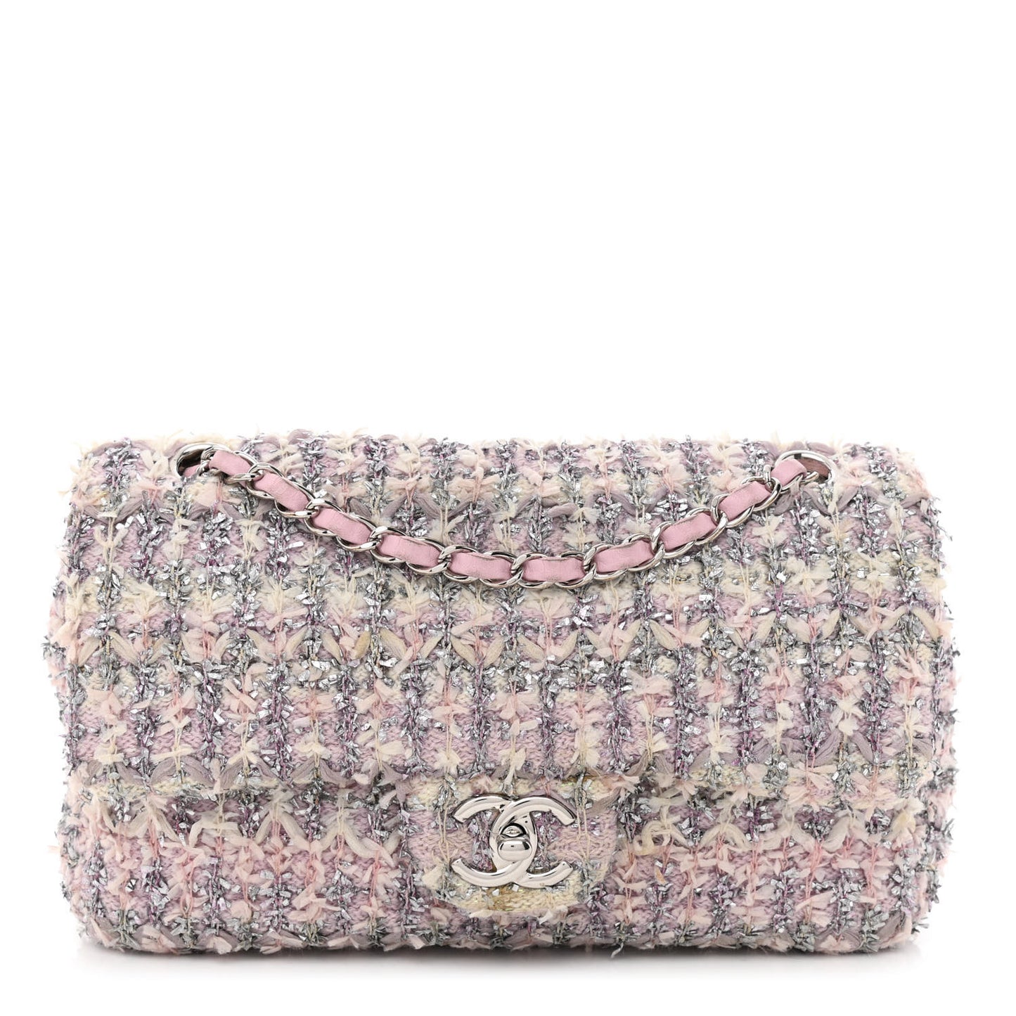 Tweed Medium Single Flap Pink