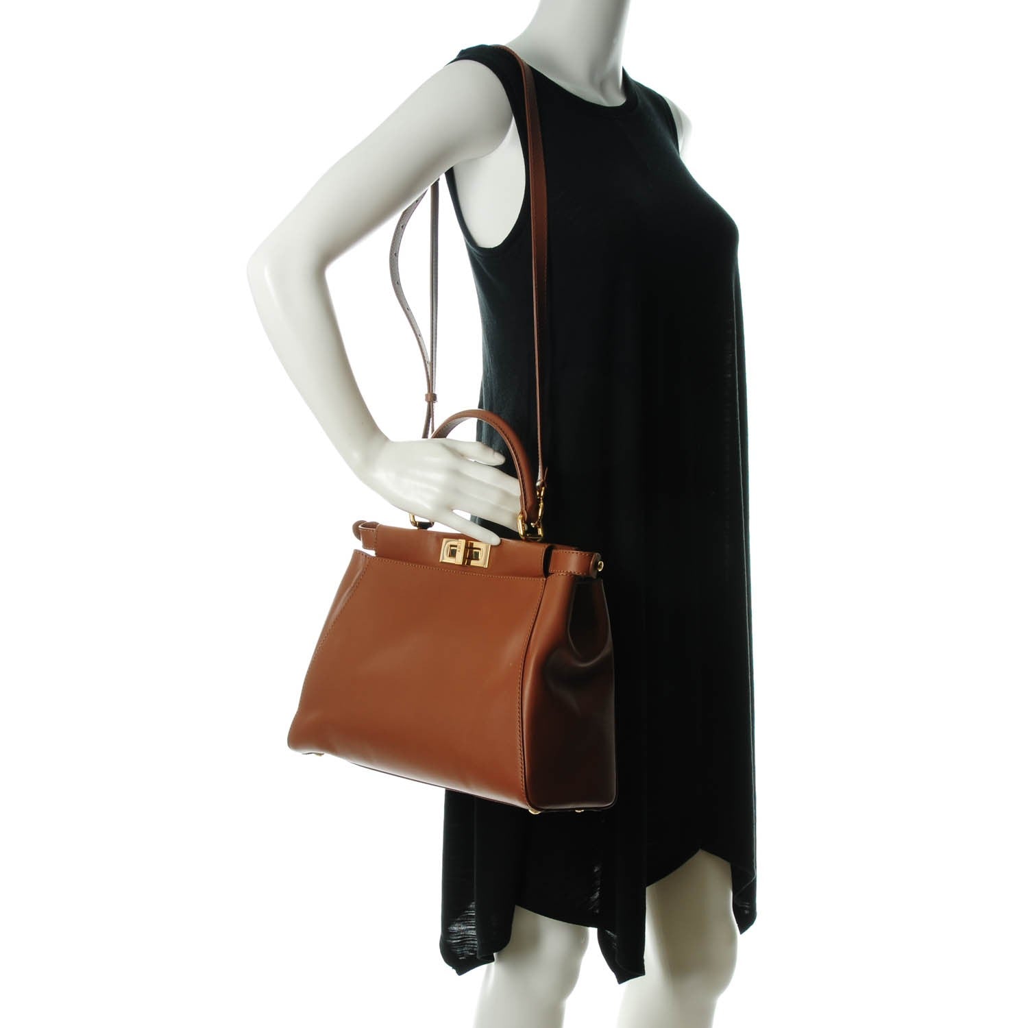 Fendi Vitello Morgan Shiny Nappa Medium Peekaboo Iconic Satchel Cuoio Bluette 2 of 8