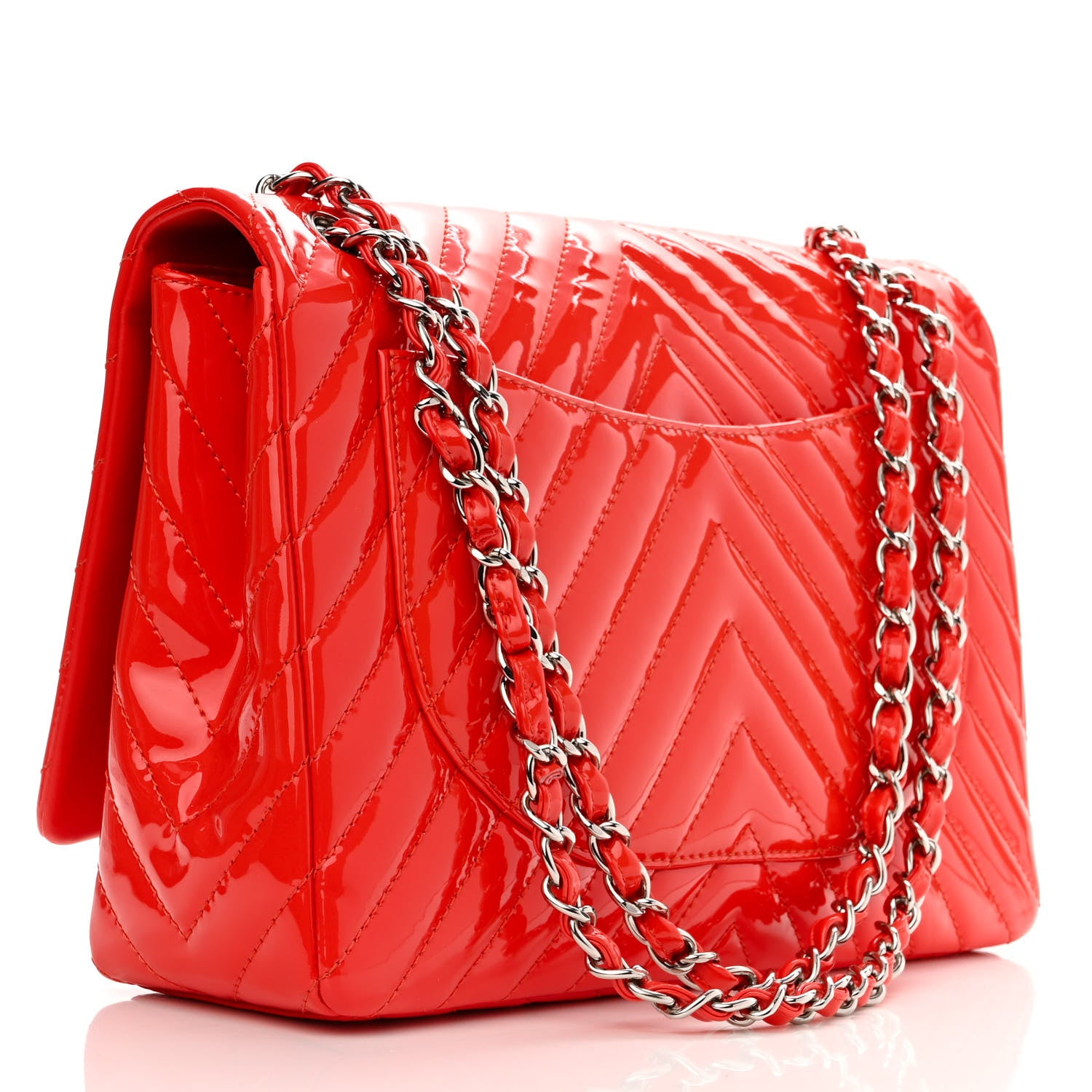 Chanel Patent Chevron Quilted Maxi Single Flap Red 3 of 14