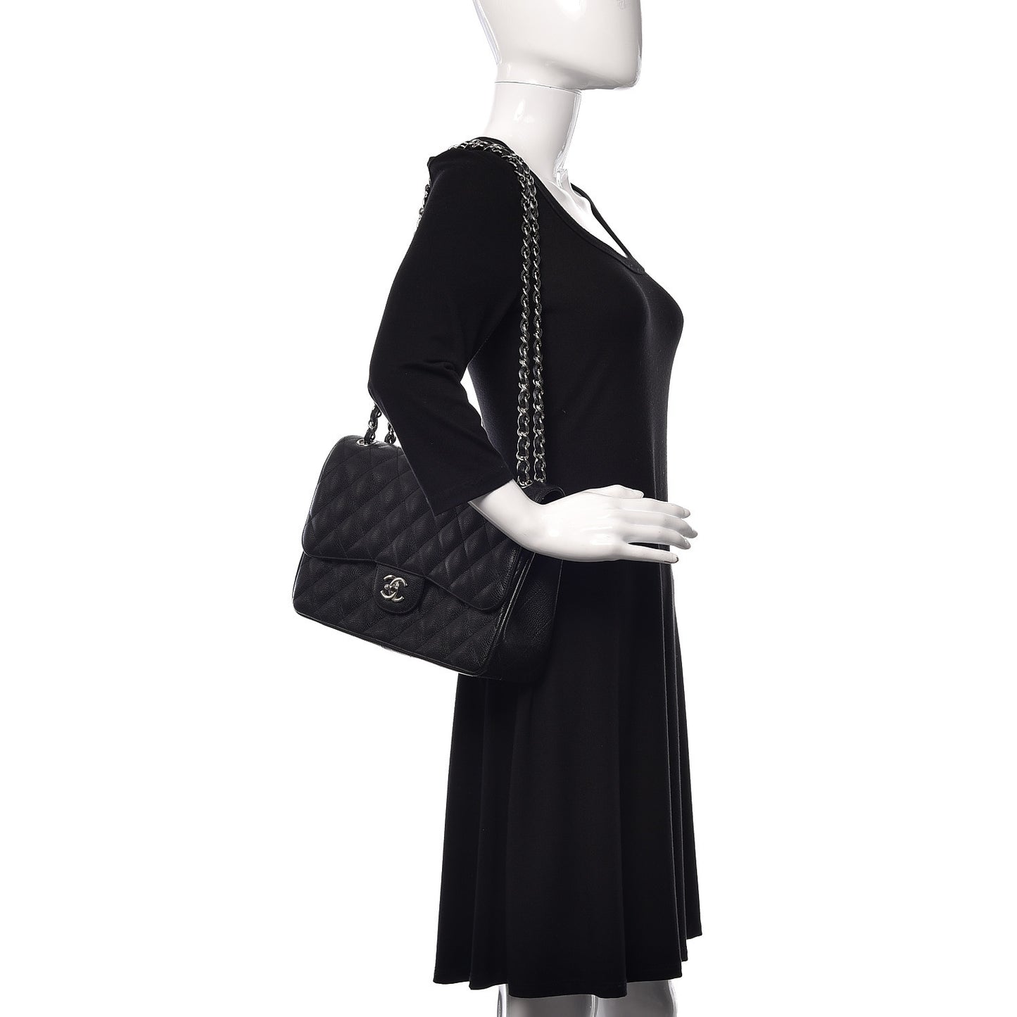 Caviar Quilted Jumbo Double Flap Black
