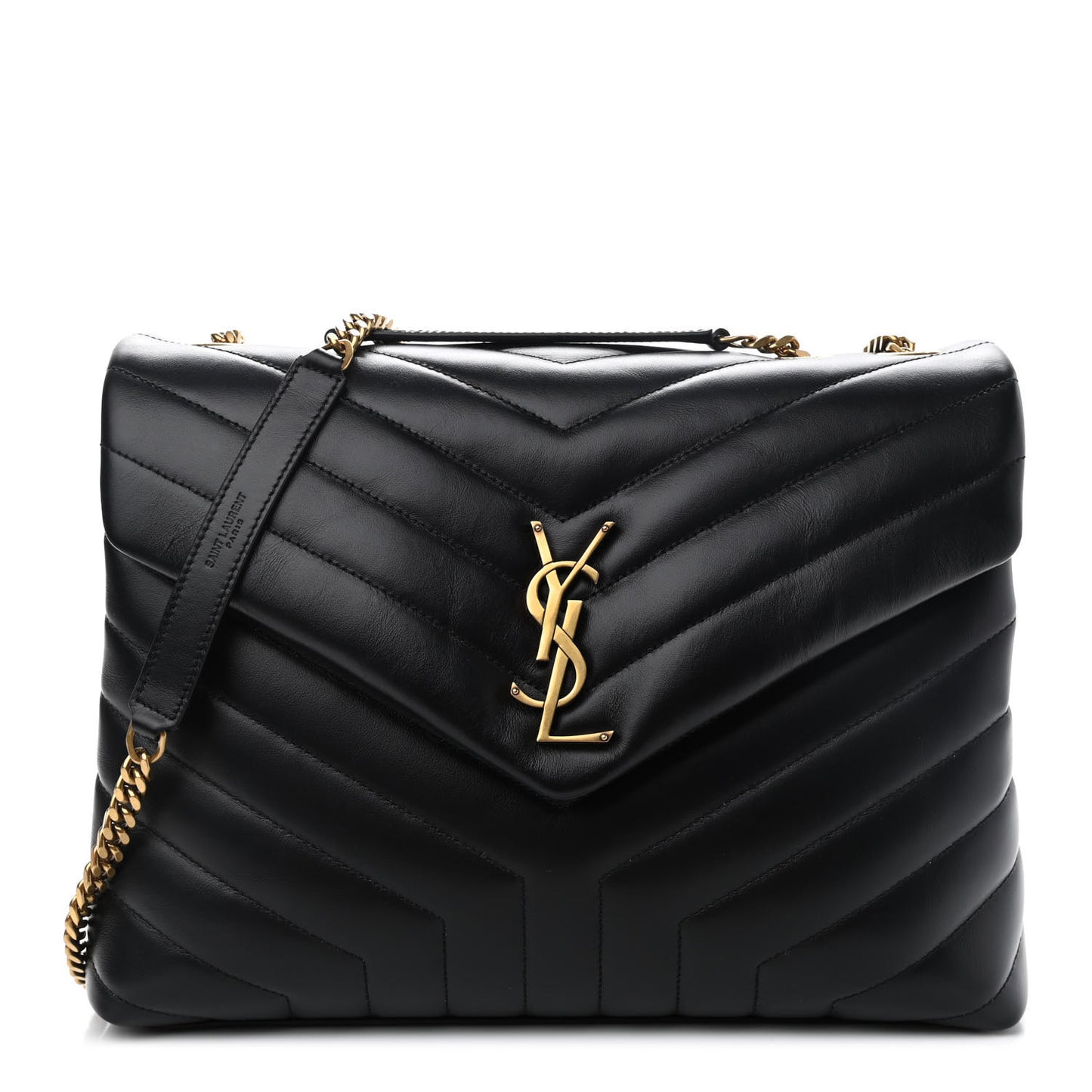 Calfskin Y Quilted Monogram Medium Loulou Chain Satchel Black