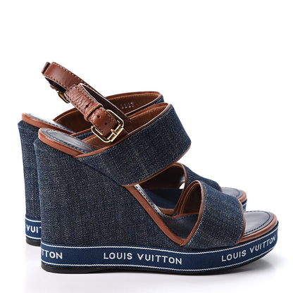 Louis Vuitton Denim Croisiere Wedge Sandals 38 Marine 4 of 9