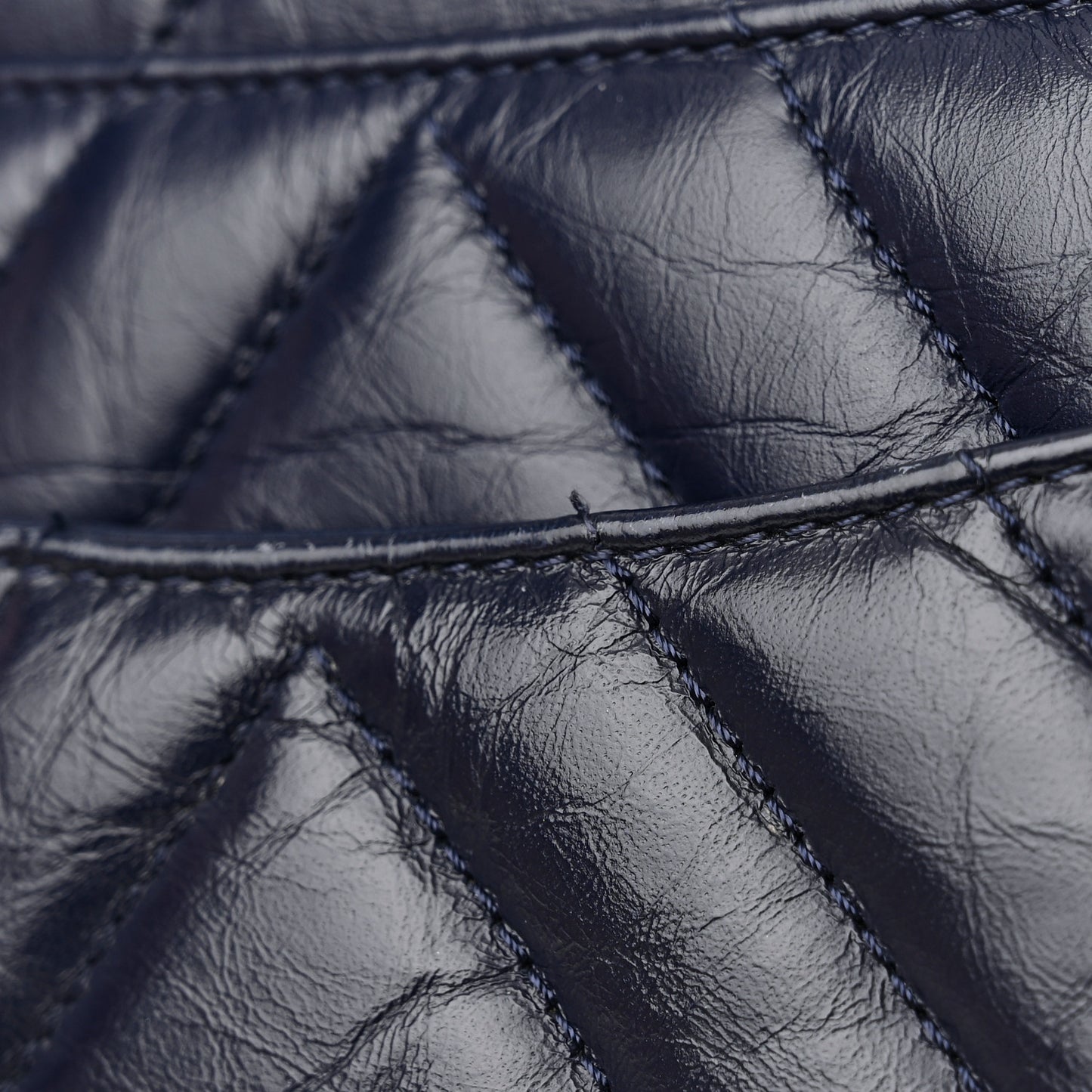 Aged Calfskin Chevron Quilted Small Coco Handle Flap Navy