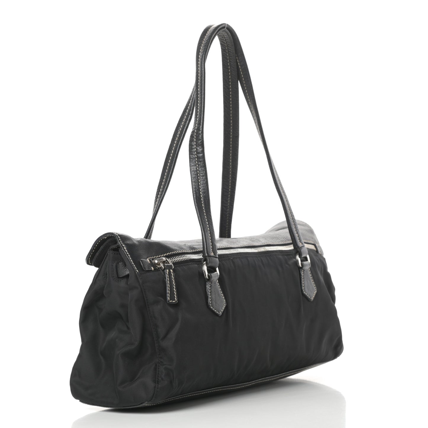 Tessuto Nylon Vitello Foldover Pushlock Satchel Black