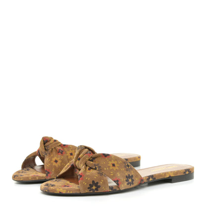 Saint Laurent Bianca Floral Suede Slide Sandals 37.5 Beige Multicolor 3 of 15