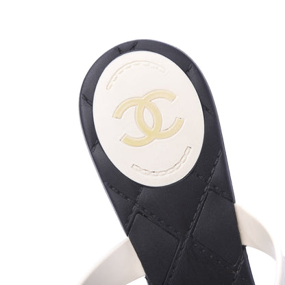 Chanel Jelly Quilted Camellia Thong Sandals 41 Black White 7 of 8