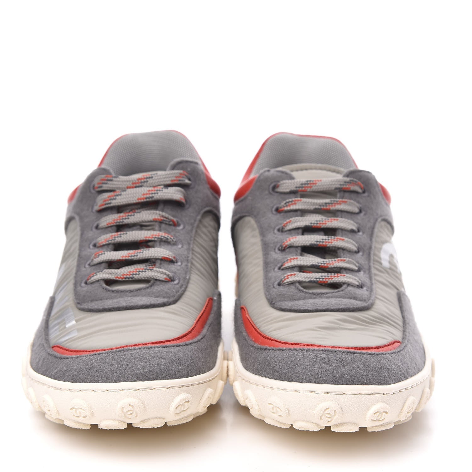 Chanel Nylon Calfskin Suede Womens CC Sneakers 38 Grey Orange 2 of 9