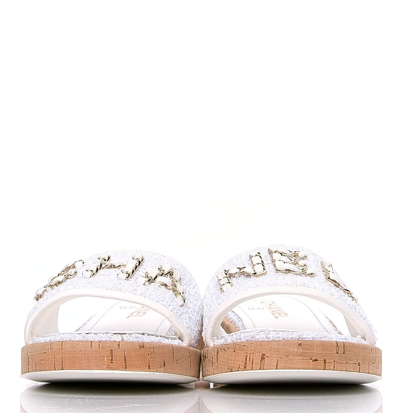 Tweed Cork CC Chain Mule Sandal 39.5 White