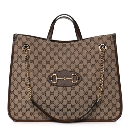 Gucci Monogram Calfskin Large Horsebit 1955 Tote Bag Beige Brown Sugar 1 of 10
