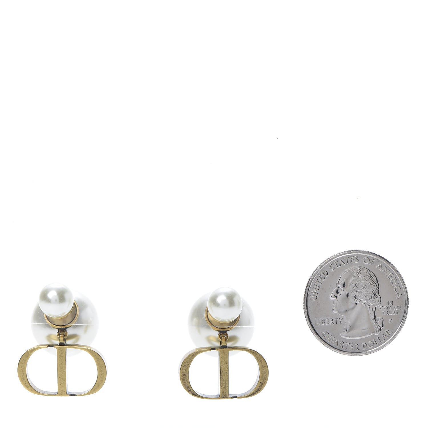 Christian Dior Pearl Logo Drop Earrings Gold 2 of 5