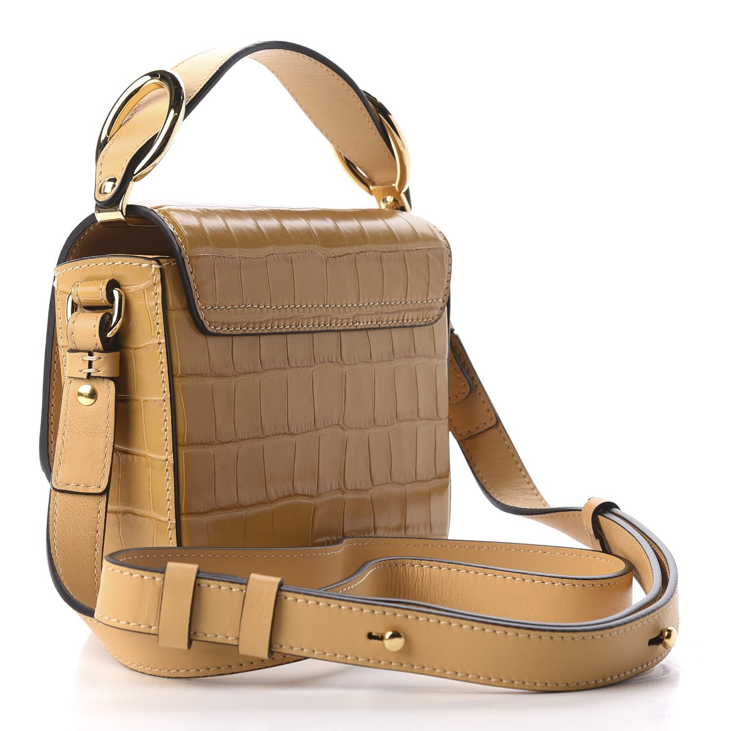 Chloe Calfskin Crocodile Embossed Mini C Double Carry Honey Gold 3 of 9