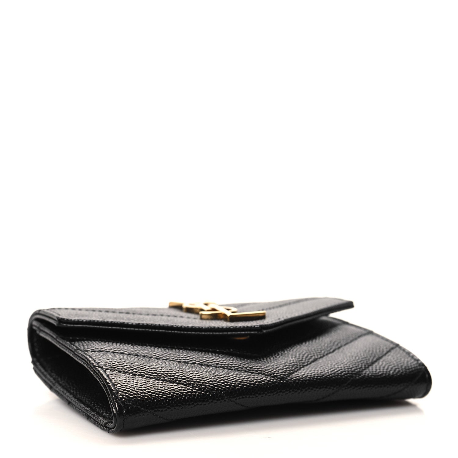 Saint Laurent Grain De Poudre Matelasse Chevron Small Monogram Envelope Wallet Black 4 of 8