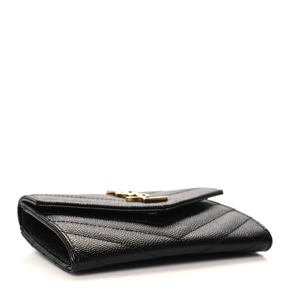 Saint Laurent Grain De Poudre Matelasse Chevron Small Monogram Envelope Wallet Black 4 of 8