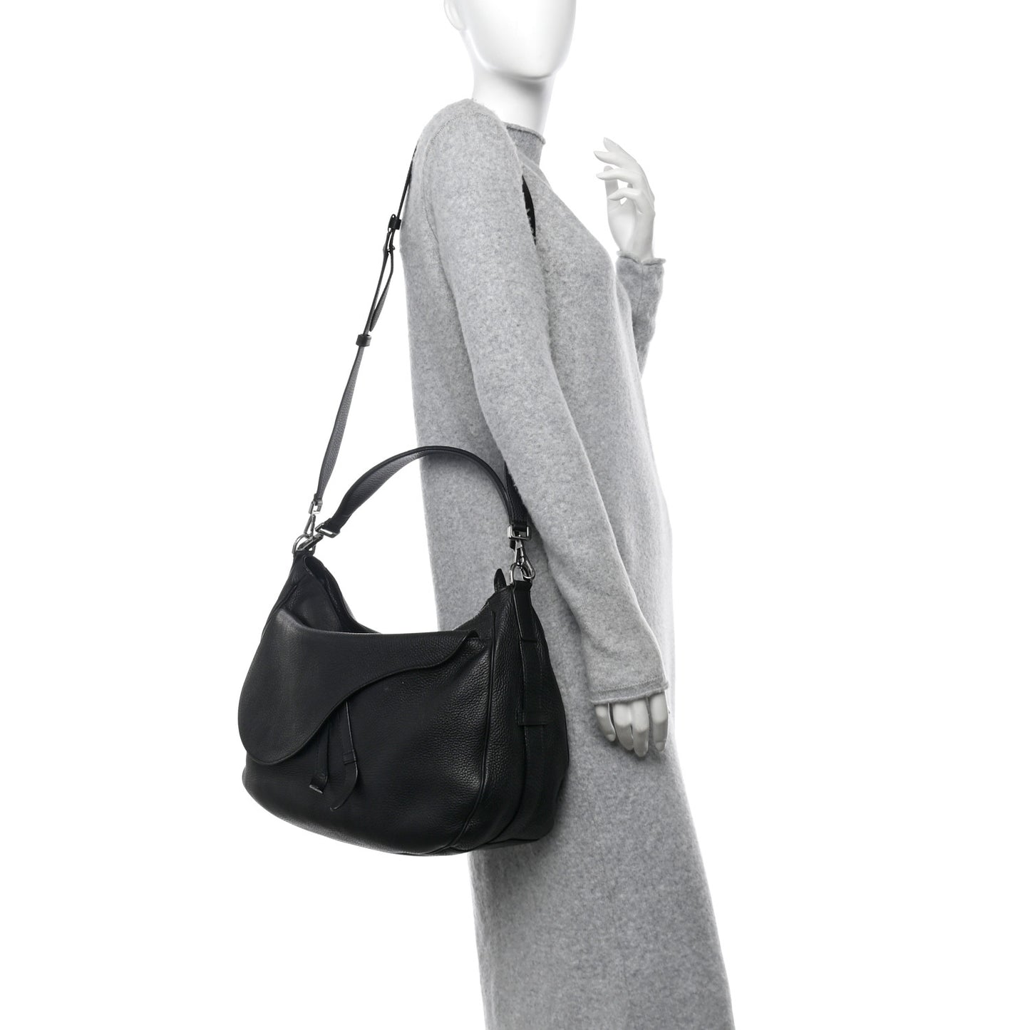 Grained Calfskin Saddle Soft Bag Black